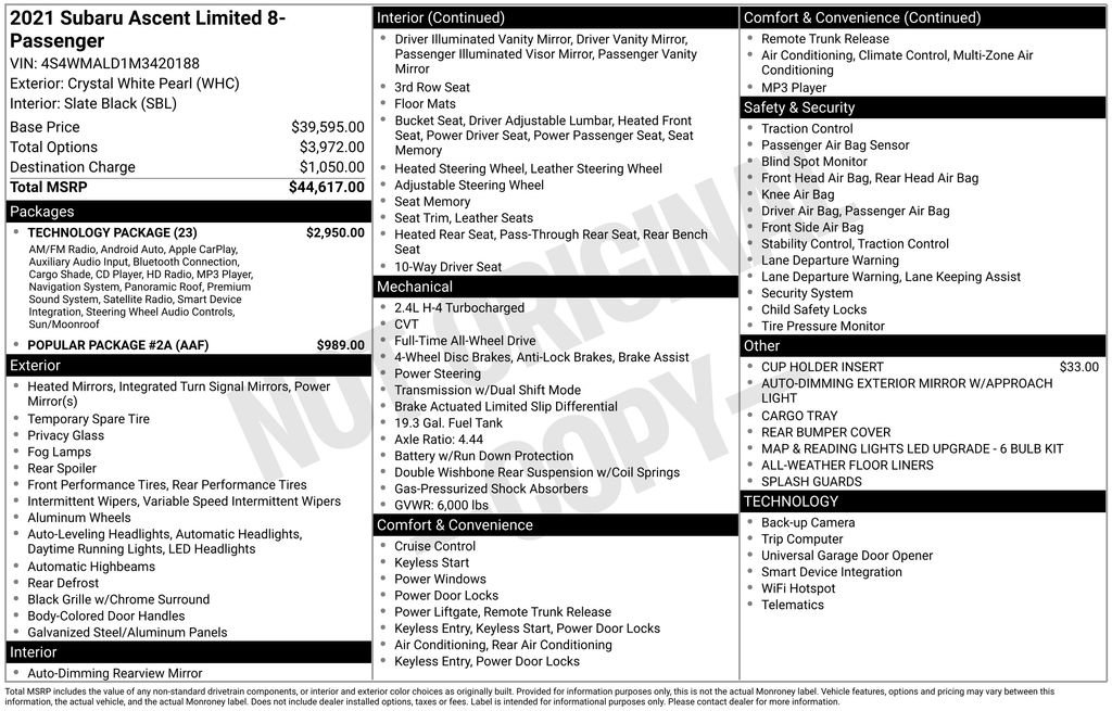 Used 2021 Subaru Ascent Limited w/ Technology Package image 39