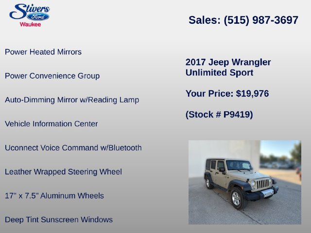 Used 2017 Jeep Wrangler Unlimited Sport w/ Quick Order Package 24S AWD/4WD image 28
