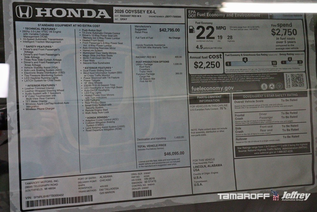 New 2026 Honda Odyssey EX-L image 22