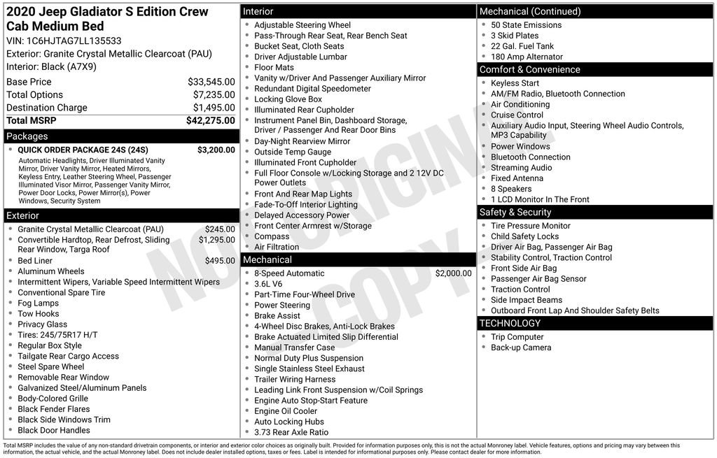 Used 2020 Jeep Gladiator Sport w/ Quick Order Package 24S image 10