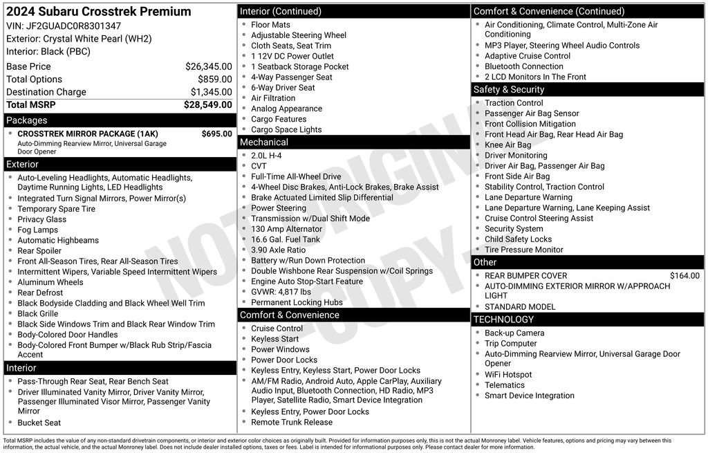 Certified 2024 Subaru Crosstrek 2.0i Premium w/ Crosstrek Mirror Package image 7