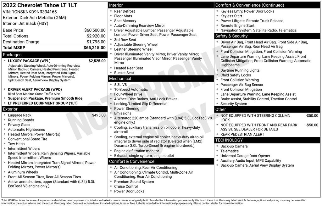 Used 2022 Chevrolet Tahoe LT w/ Luxury Package AWD/4WD image 9