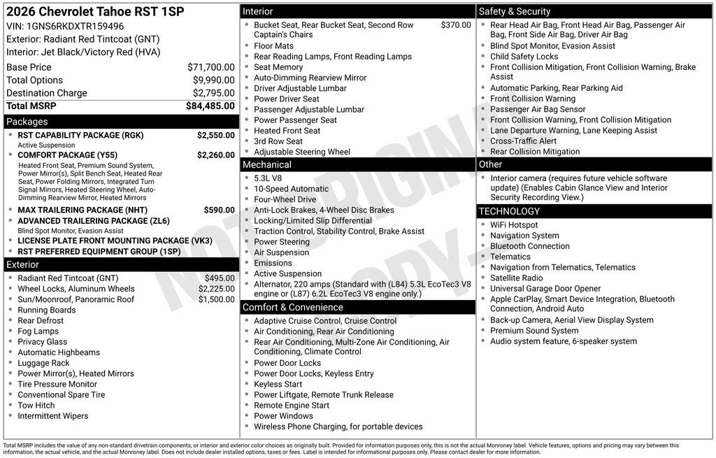 New 2026 Chevrolet Tahoe RST w/ RST Capability Package AWD/4WD image 4