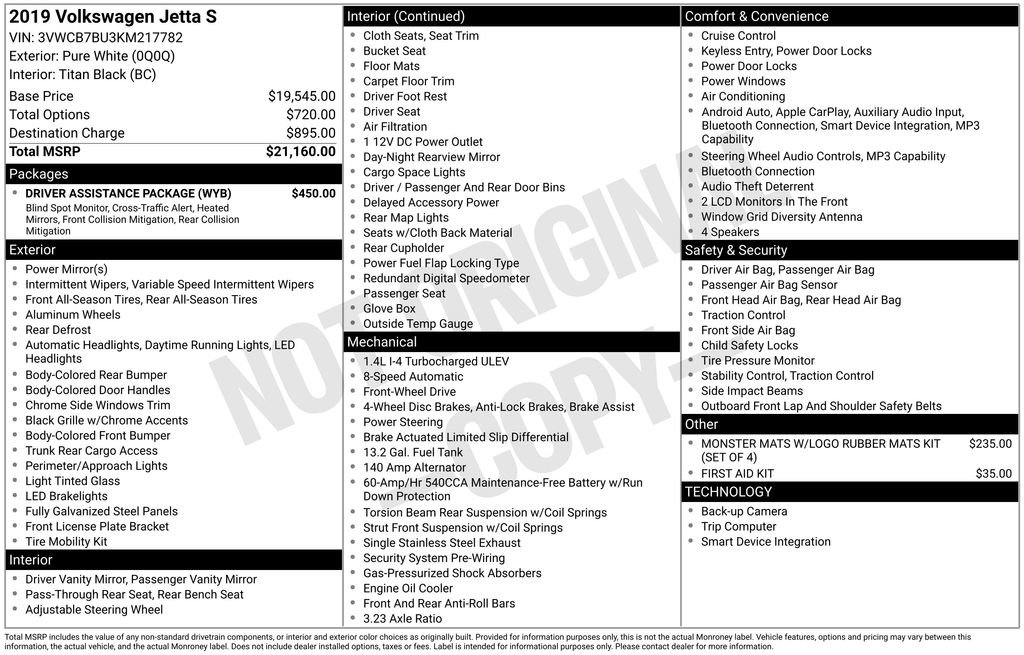 Used 2019 Volkswagen Jetta S w/ Driver Assistance Package FWD image 39