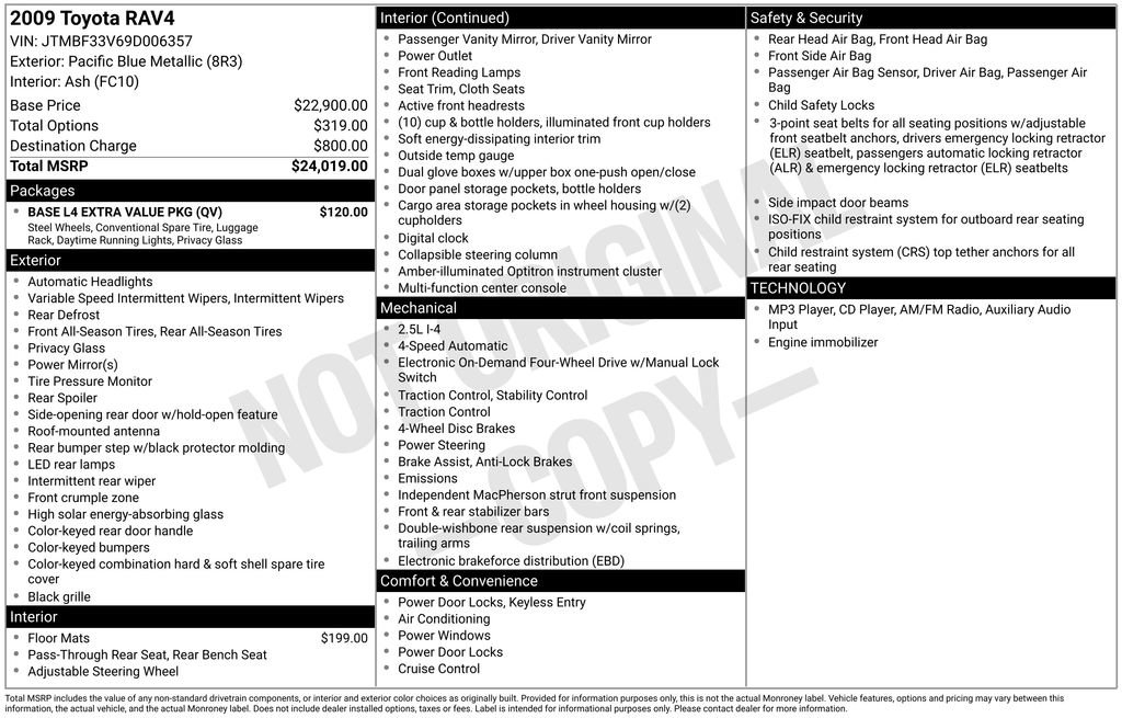 Used 2009 Toyota RAV4 4WD w/ Base L4 Extra Value Pkg image 7