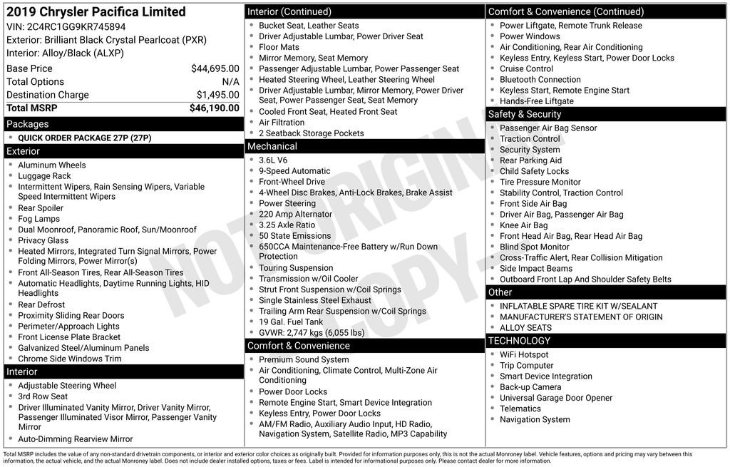 Used 2019 Chrysler Pacifica Limited FWD image 10