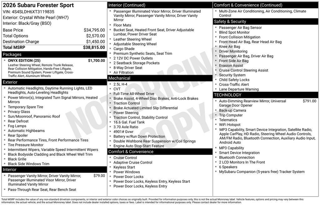 New 2026 Subaru Forester Sport w/ Onyx Edition AWD/4WD image 6