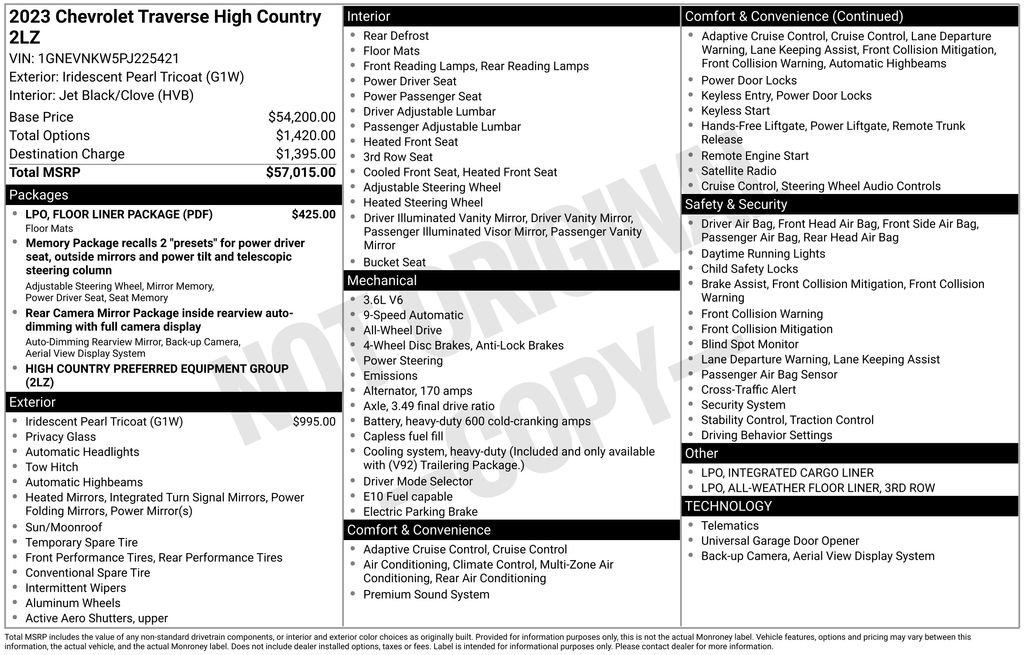 Used 2023 Chevrolet Traverse High Country w/ LPO, Floor Liner Package image 5