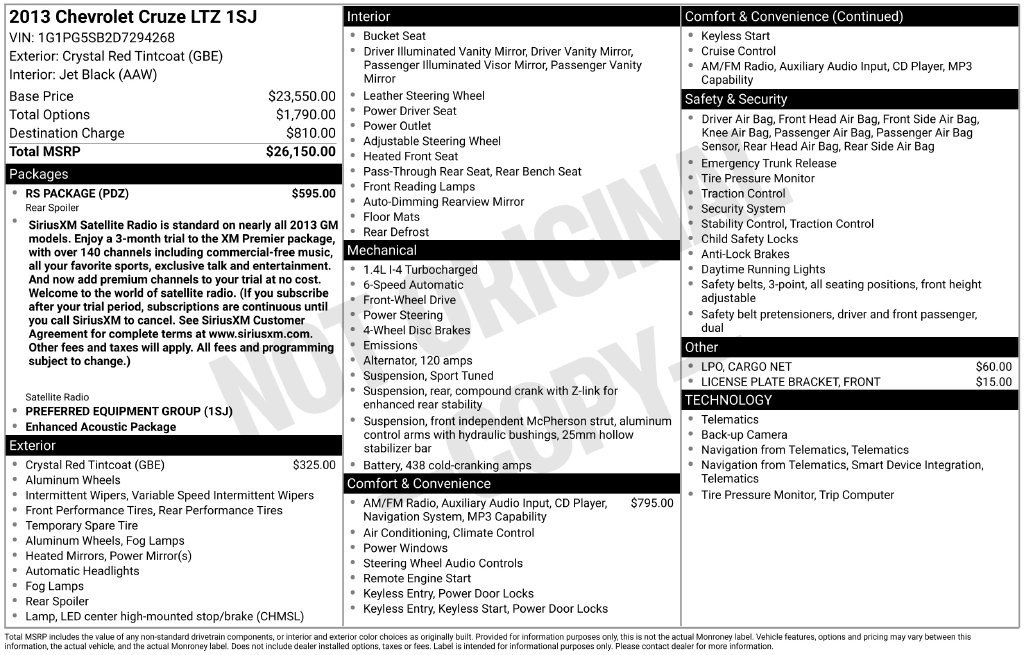 Used 2013 Chevrolet Cruze LTZ w/ RS Package FWD image 35