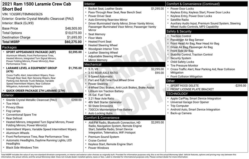 Certified 2021 RAM 1500 Laramie w/ Sport Appearance Package AWD/4WD image 7