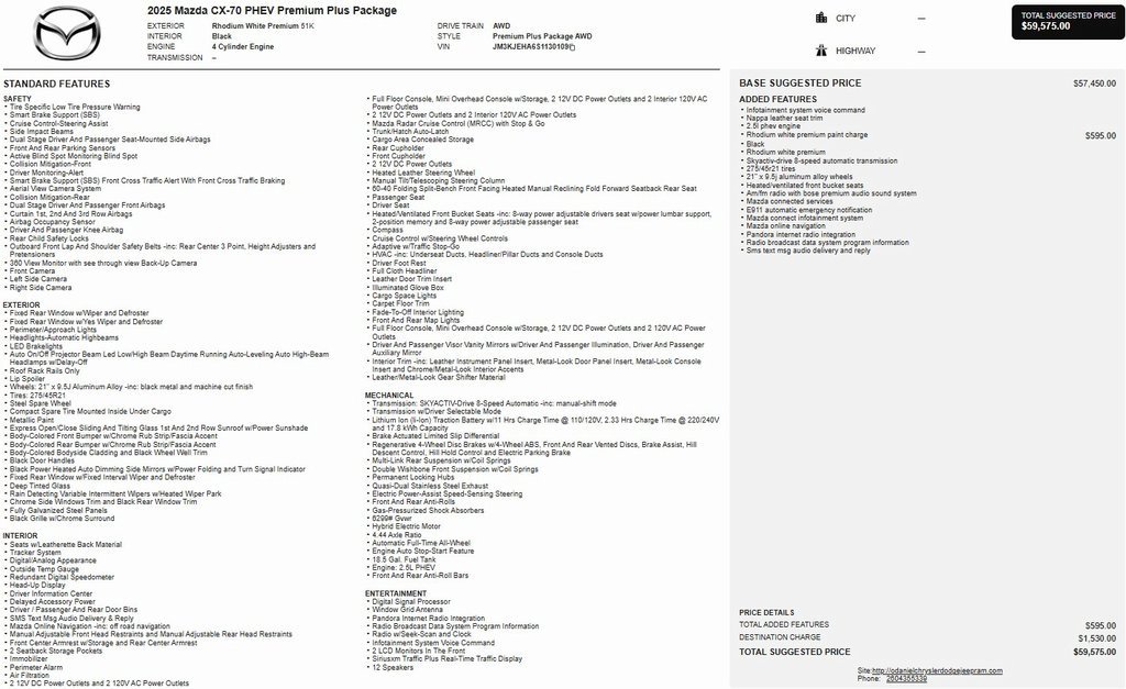 Certified 2025 MAZDA CX-70 Plug-In Hybrid w/ Premium Plus image 1