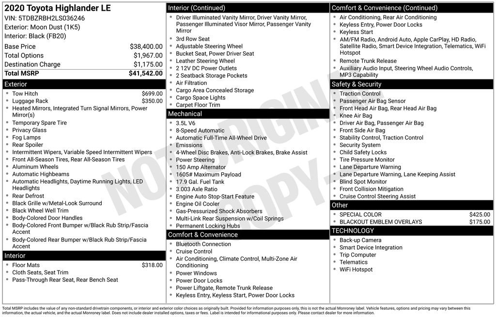 Used 2020 Toyota Highlander LE AWD/4WD image 4