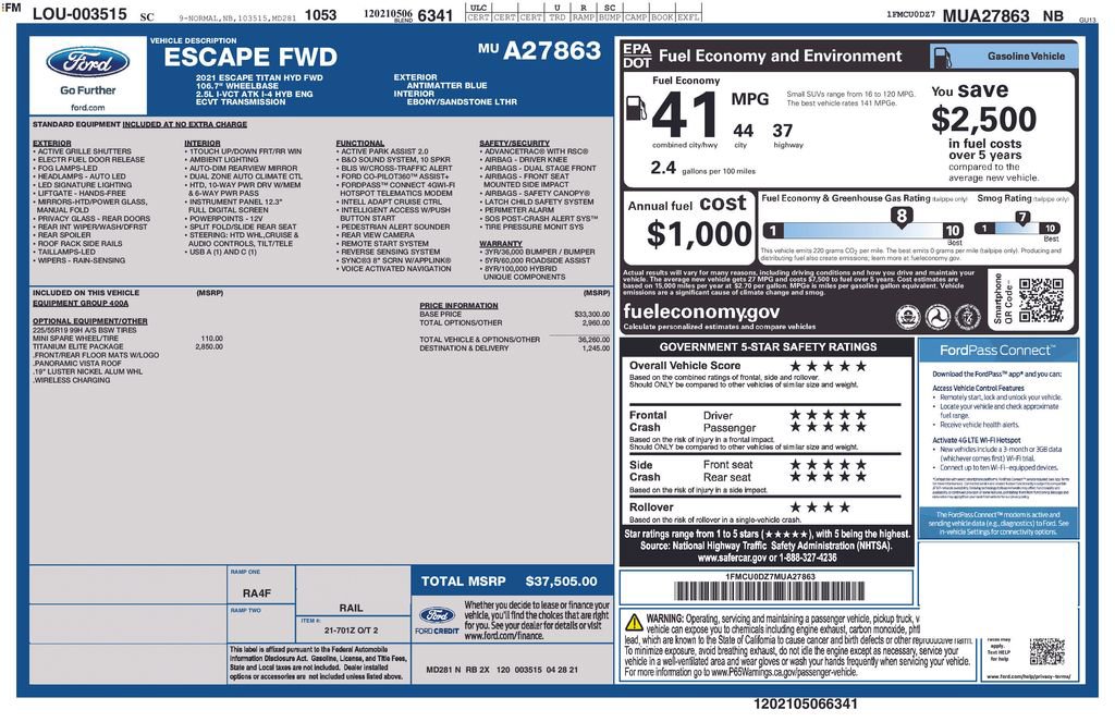 Used 2021 Ford Escape Titanium w/ Titanium Elite Package image 33
