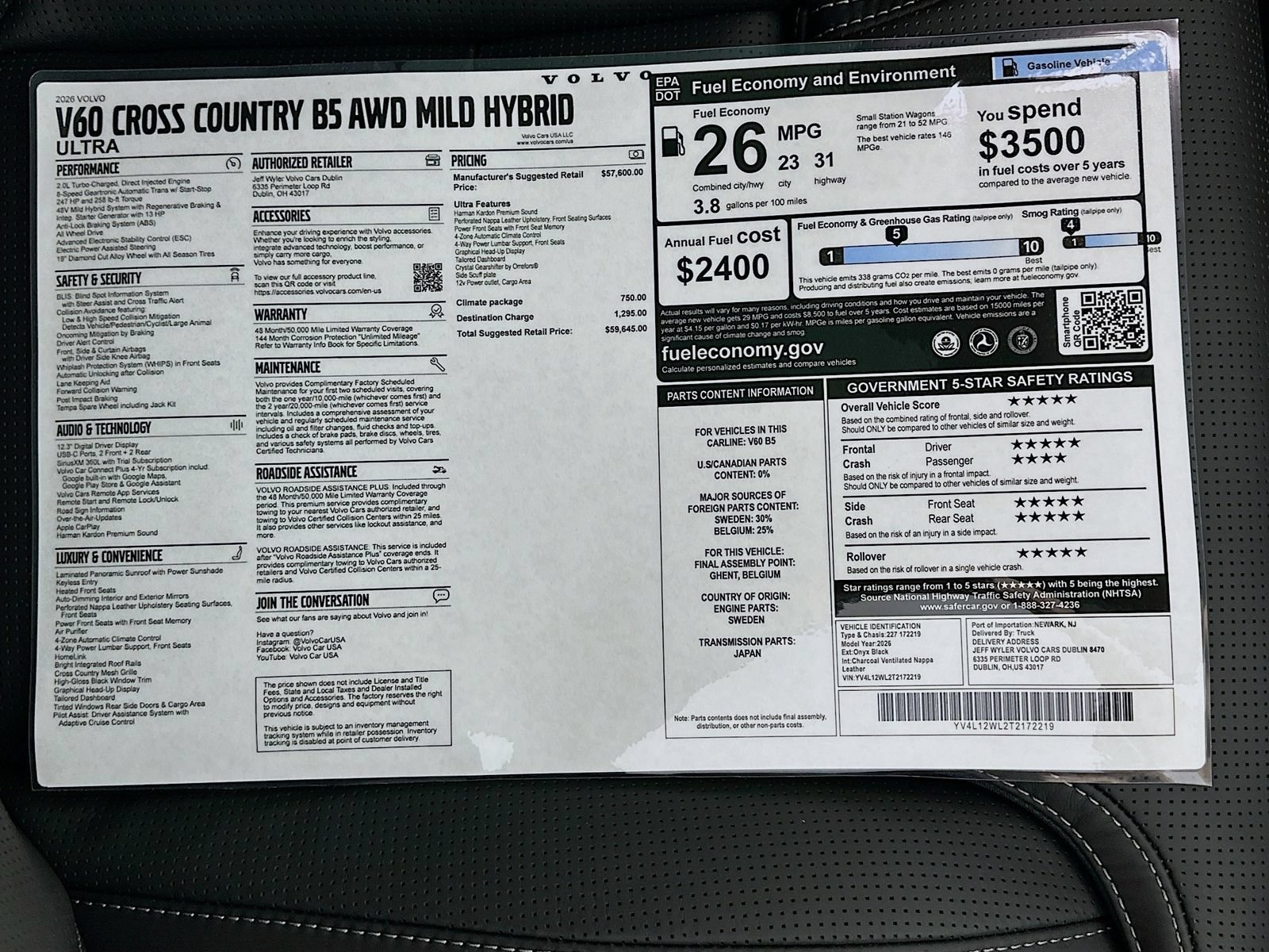New 2026 Volvo V60 B5 Cross Country Ultra w/ Climate Package AWD/4WD image 47