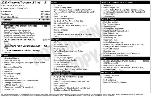 Used 2020 Chevrolet Traverse LT image 10