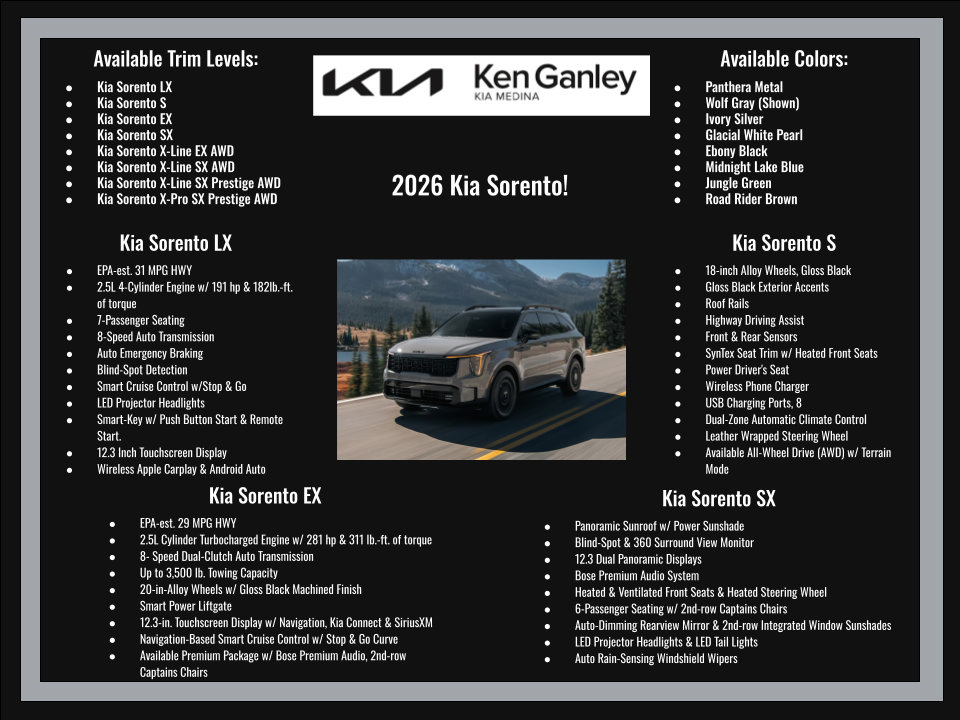New 2026 Kia Sorento S w/ S Panoramic Sunroof Package FWD image 28