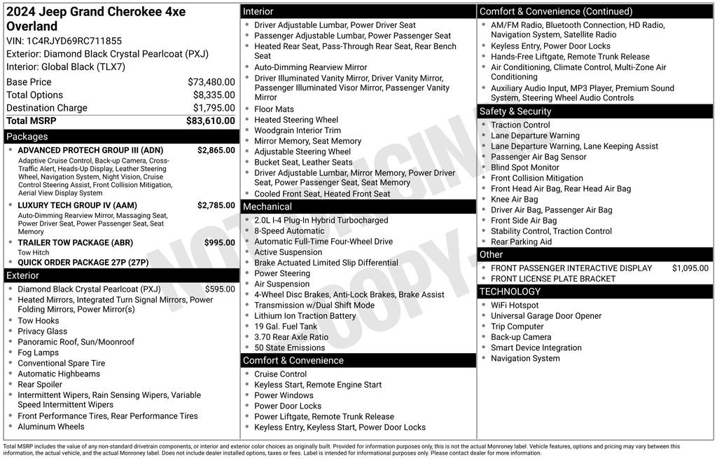 New 2024 Jeep Grand Cherokee Overland w/ Advanced Protech Group III AWD/4WD image 6