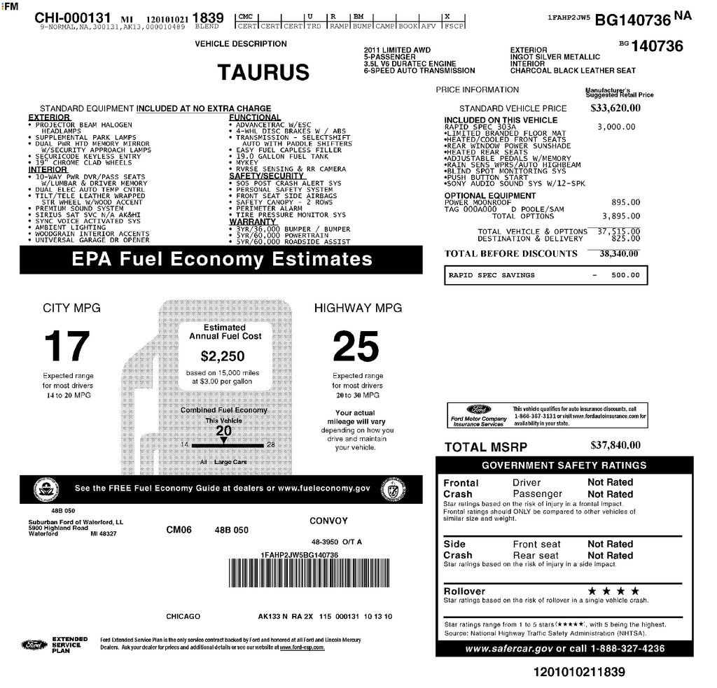 Used 2011 Ford Taurus Limited w/ 303A Rapid Spec Order Code AWD/4WD image 10