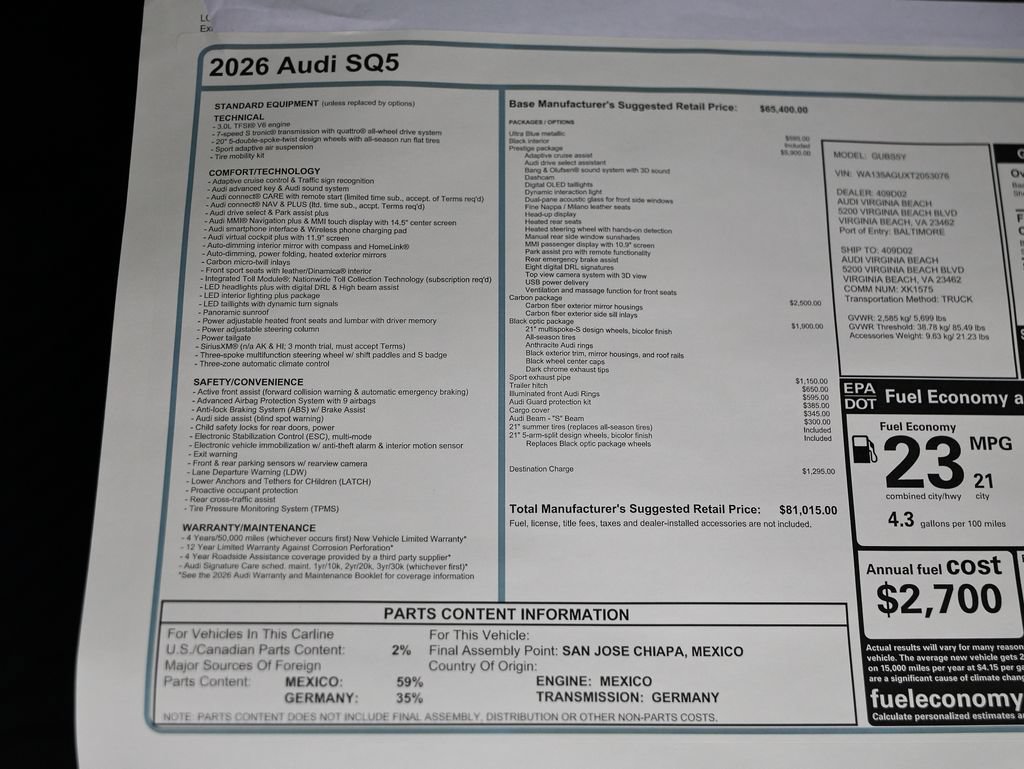 New 2026 Audi SQ5 Prestige AWD/4WD image 25