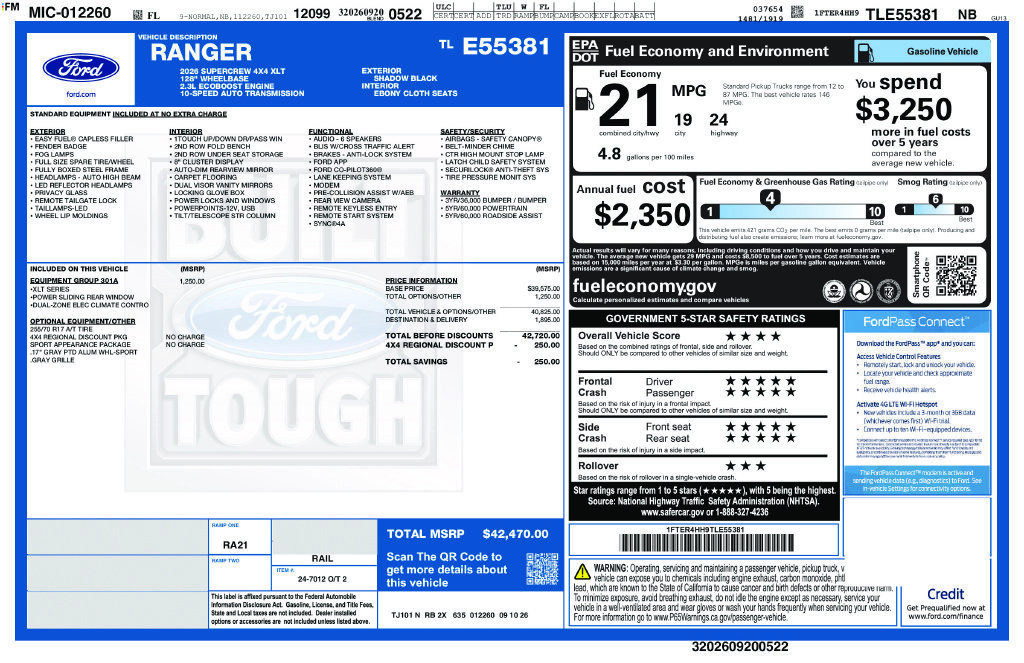 New 2026 Ford Ranger XLT w/ Equipment Group 301A High AWD/4WD image 8