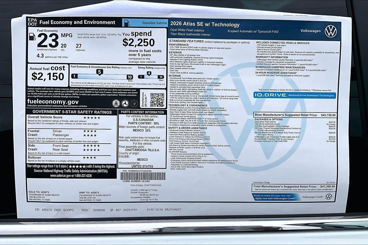 New 2026 Volkswagen Atlas SE FWD image 19