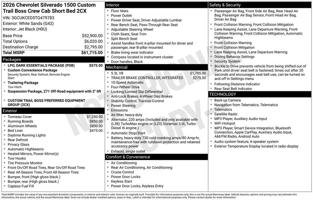 New 2026 Chevrolet Silverado 1500 Custom Trail Boss w/ LPO, Dark Essentials Package AWD/4WD image 5