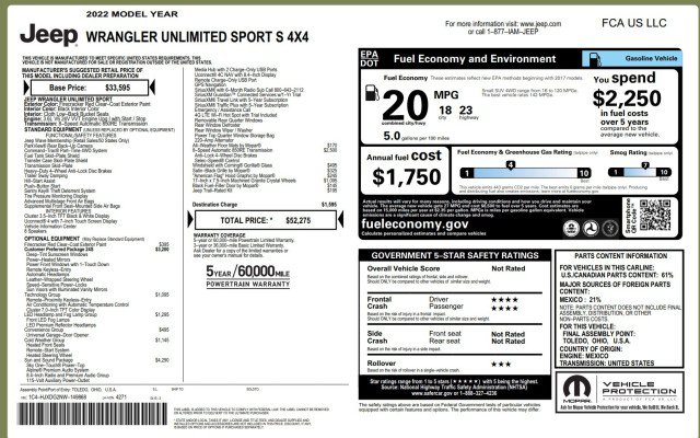 Used 2022 Jeep Wrangler Unlimited Sport w/ Sun And Sound Package AWD/4WD image 54
