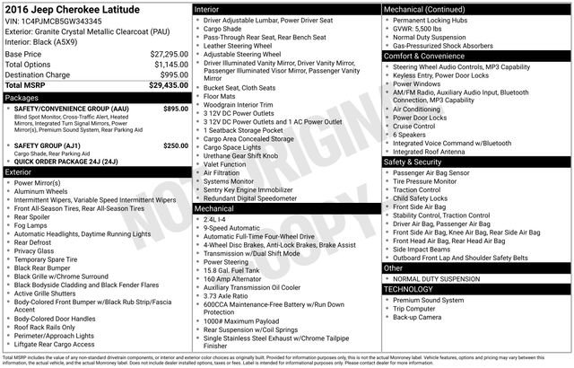 Used 2016 Jeep Cherokee Latitude w/ Safety/Convenience Group image 27