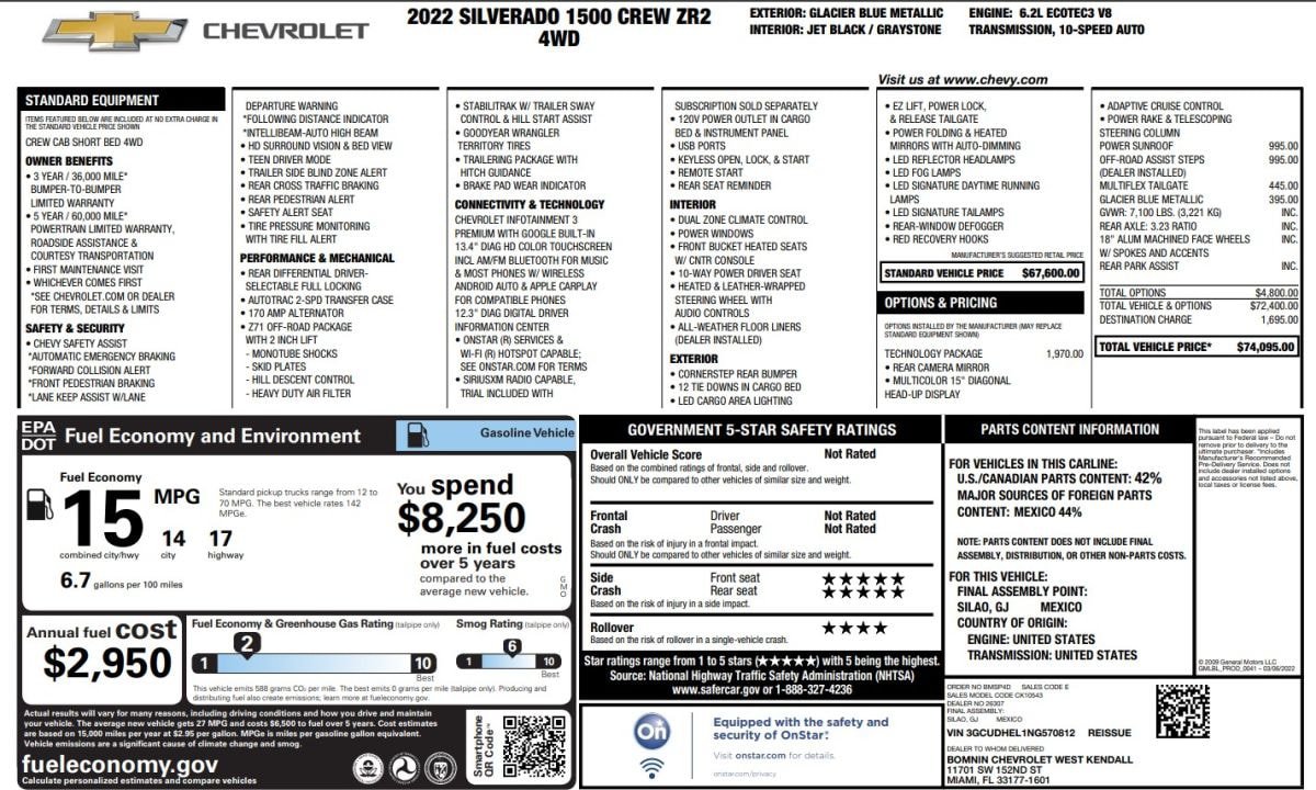 Used 2022 Chevrolet Silverado 1500 ZR2 w/ Technology Package AWD/4WD image 14