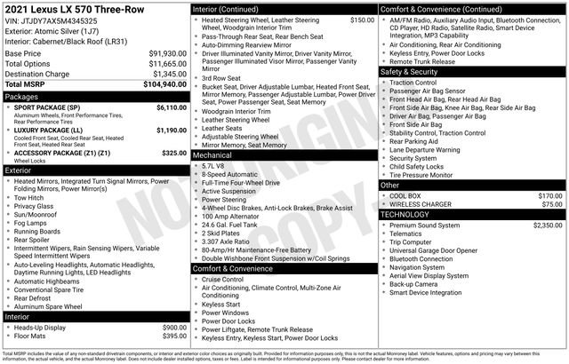 Used 2021 Lexus LX 570 4WD w/ Sport Package image 9