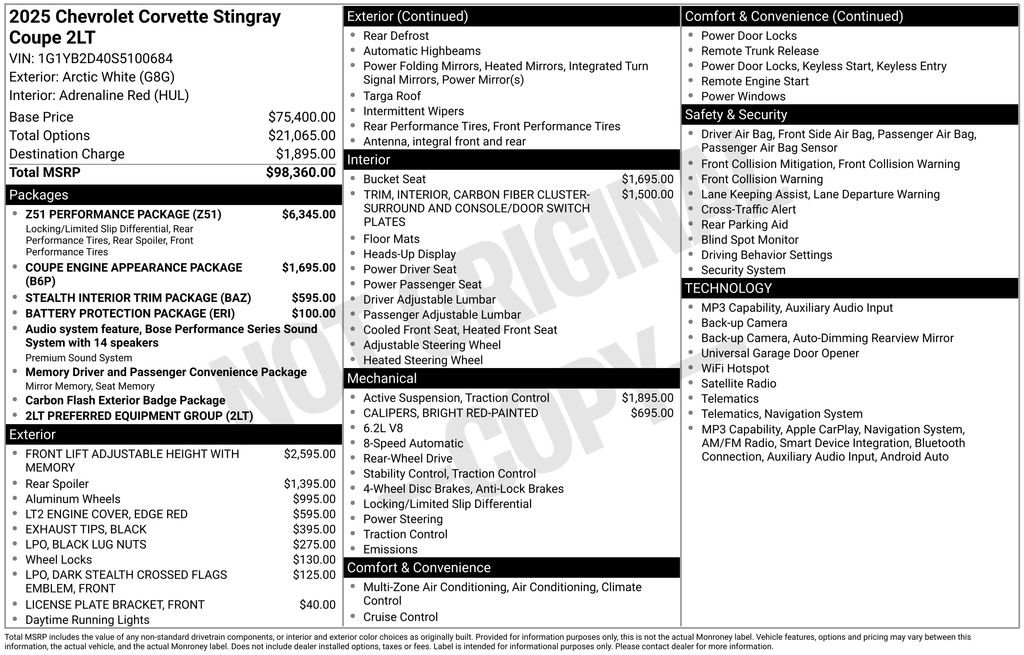 Used 2025 Chevrolet Corvette Stingray Preferred Cpe w/ Z51 Performance Package RWD image 26