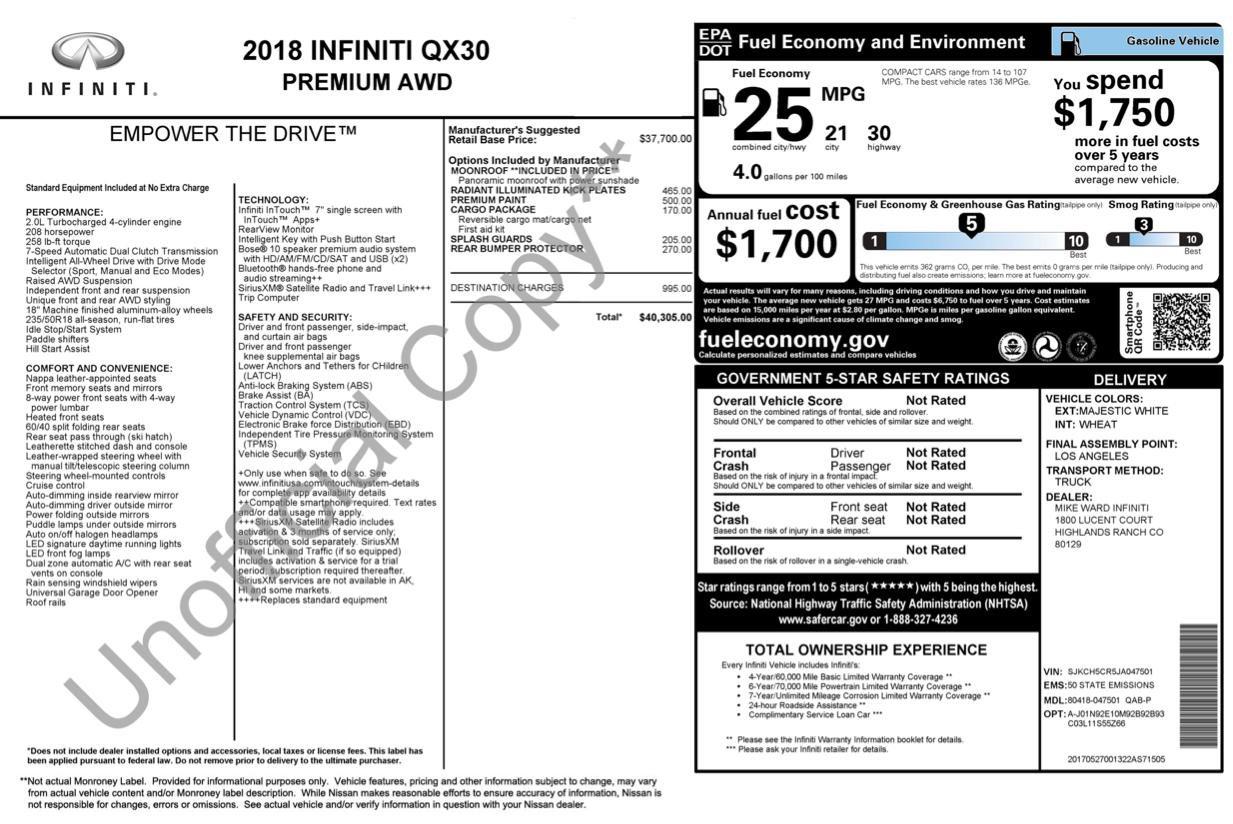 Used 2018 INFINITI QX30 Premium w/ Cargo Package AWD/4WD image 2