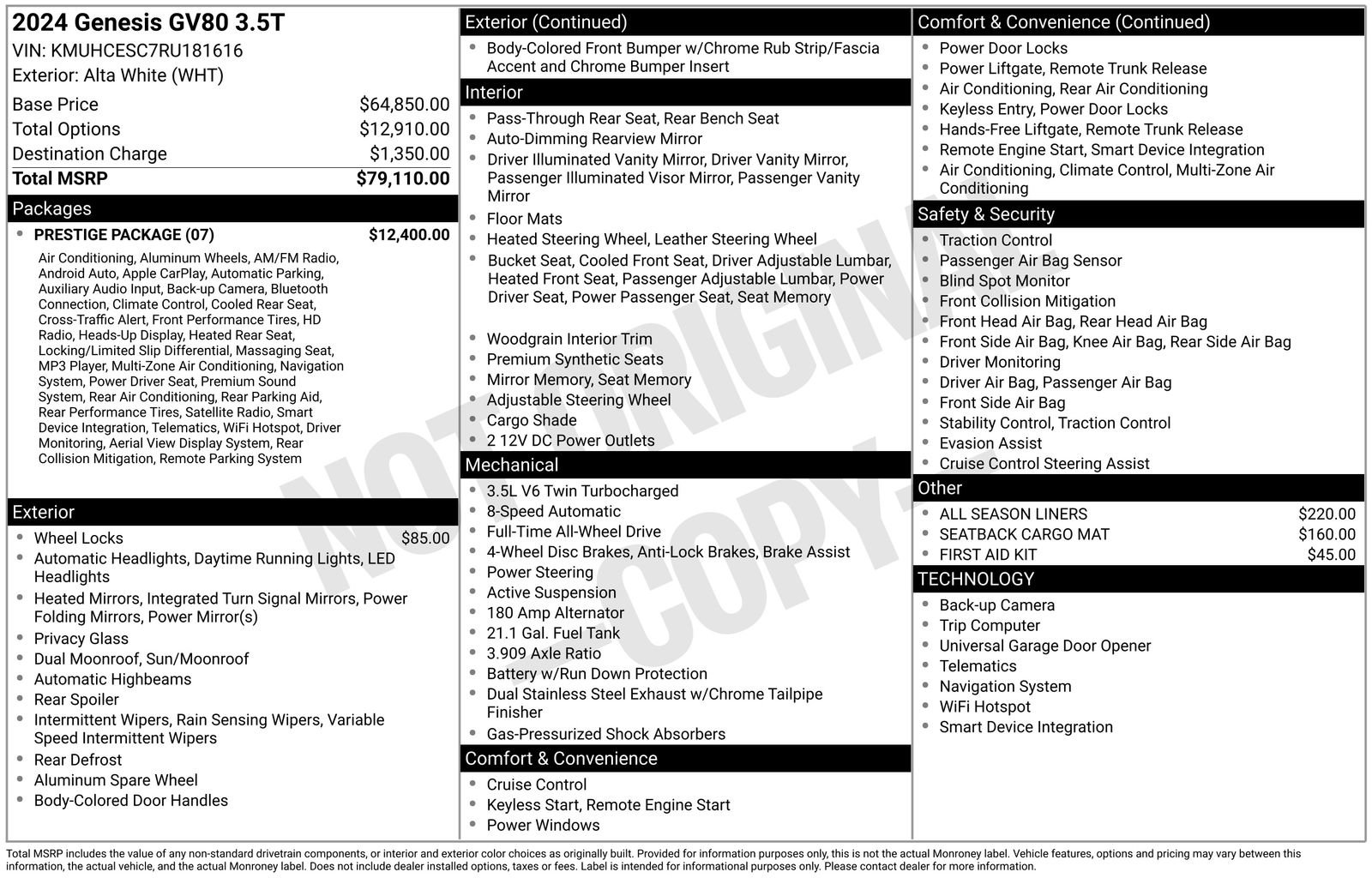 Used 2024 Genesis GV80 3.5T Prestige w/ Prestige Package image 35