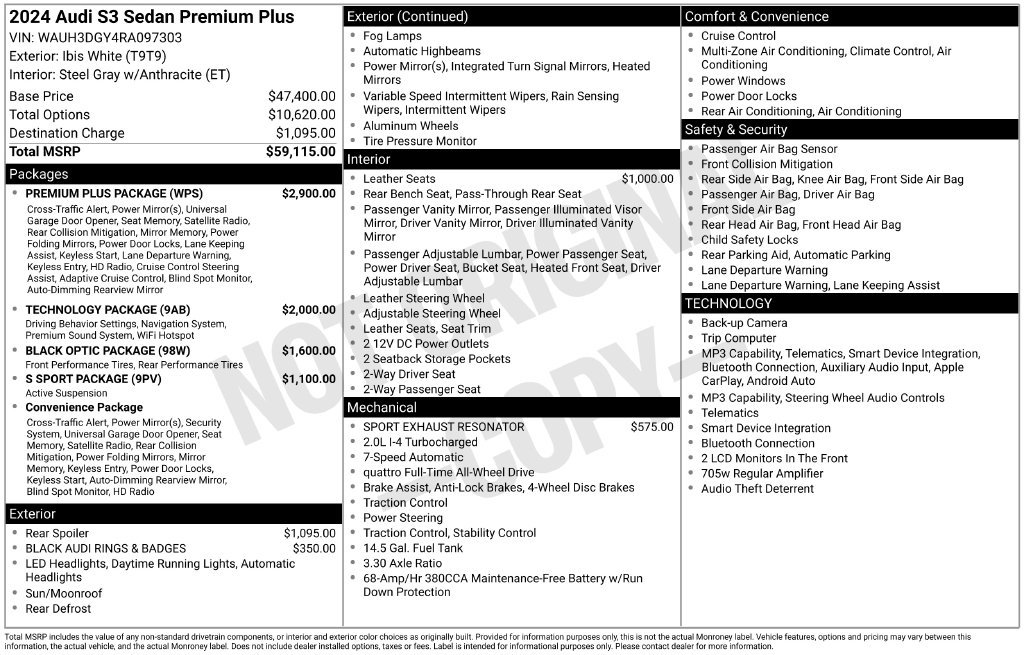 Certified 2024 Audi S3 Premium Plus w/ Premium Plus Package AWD/4WD image 41