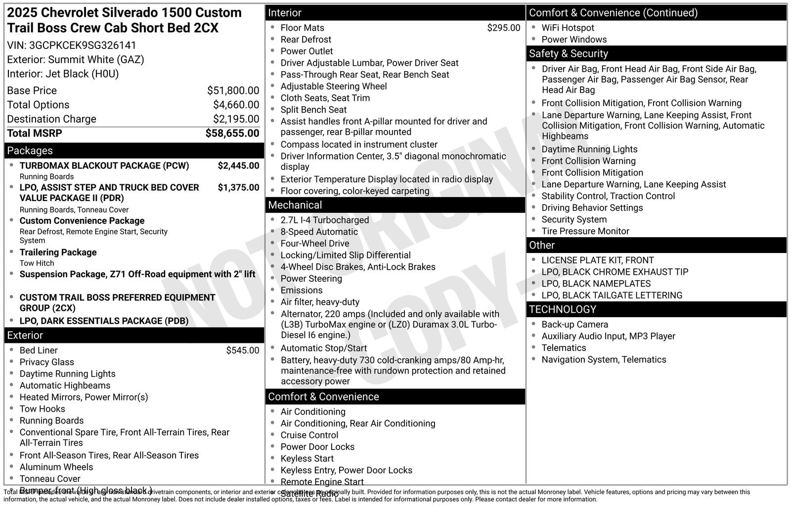 Used 2025 Chevrolet Silverado 1500 Custom Trail Boss w/ Turbomax Blackout Package image 8