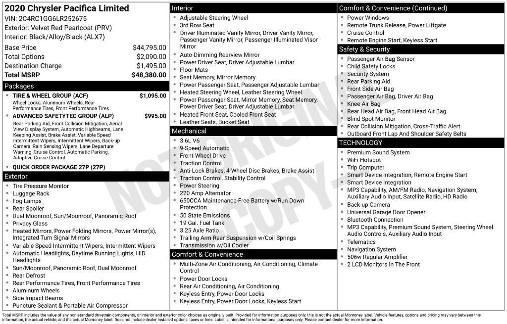 Used 2020 Chrysler Pacifica Limited w/ Tire & Wheel Group FWD image 38