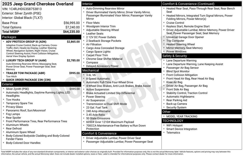 New 2025 Jeep Grand Cherokee Overland w/ Adv Protech Group III image 9