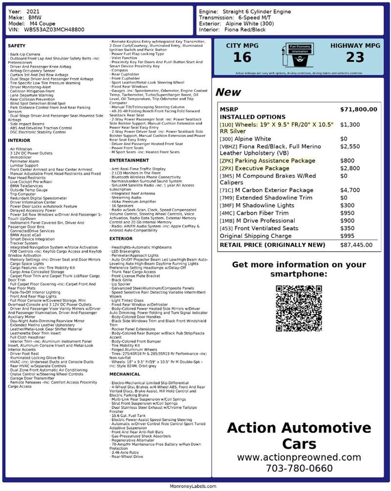 Used 2021 BMW M4 Coupe w/ M Carbon Exterior Package RWD image 2