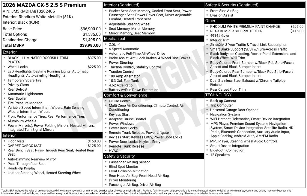New 2026 MAZDA CX-5 2.5 S w/ Premium Package AWD/4WD image 10