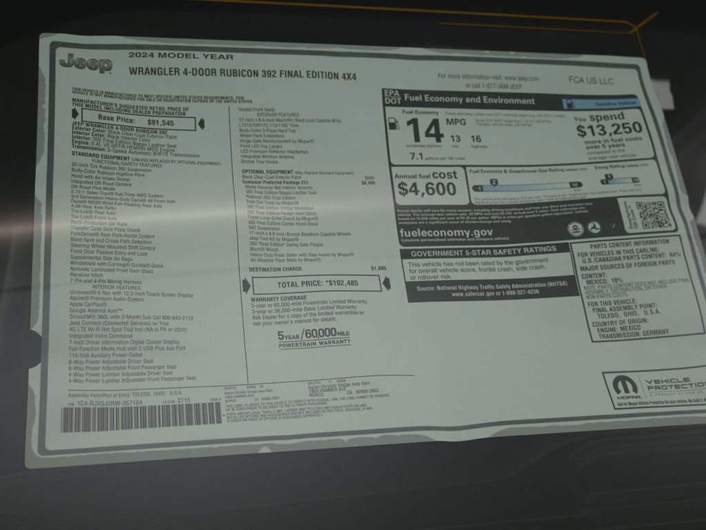 New 2024 Jeep Wrangler Unlimited Rubicon 392 AWD/4WD image 13
