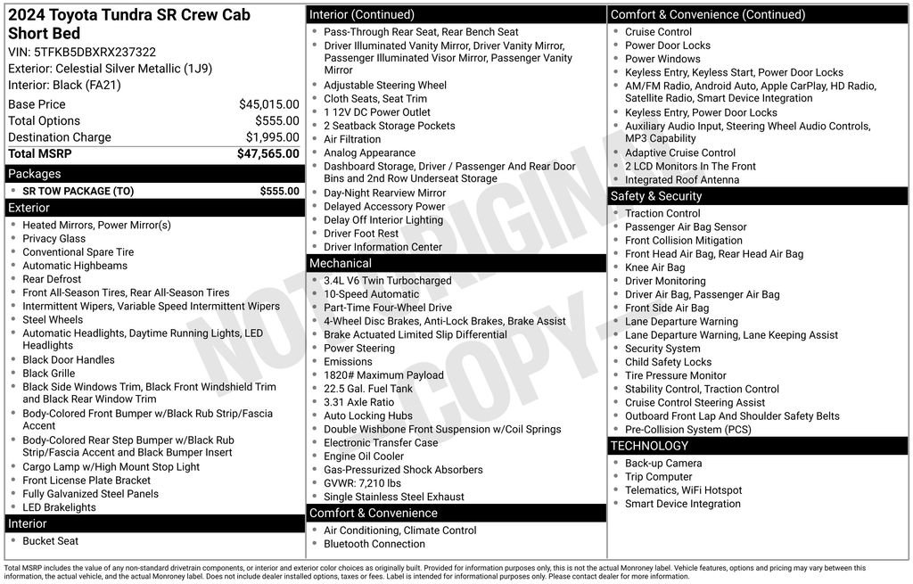 Used 2024 Toyota Tundra SR w/ SR Tow Package image 11