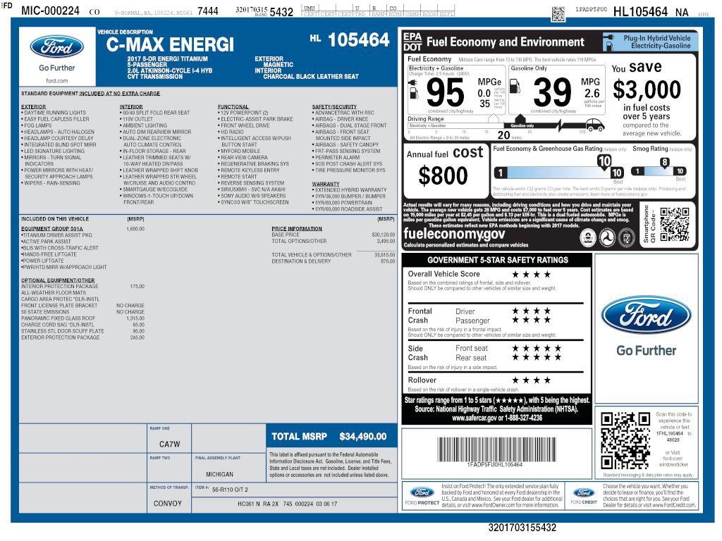 Used 2017 Ford C-MAX Energi Titanium w/ Equipment Group 501A FWD image 4