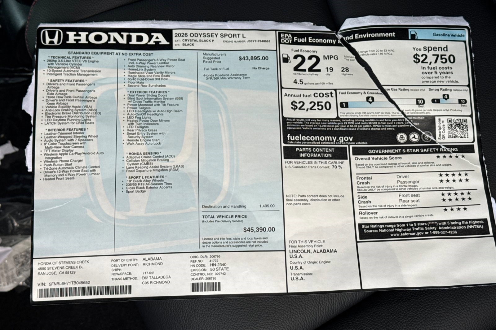 New 2026 Honda Odyssey Sport-L image 32