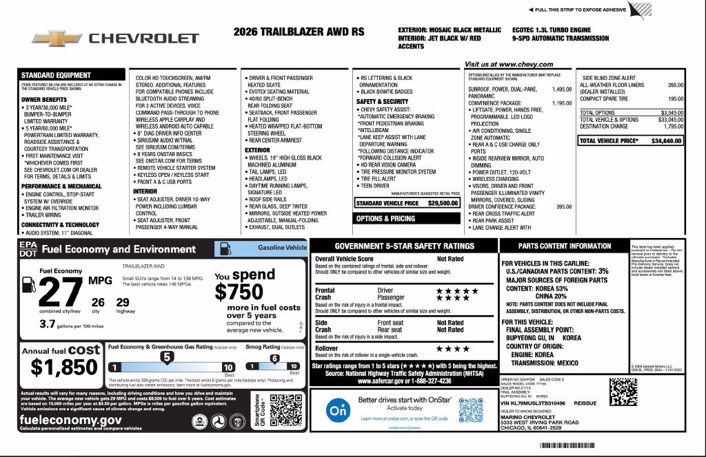 New 2026 Chevrolet TrailBlazer RS w/ Convenience Package AWD/4WD image 2