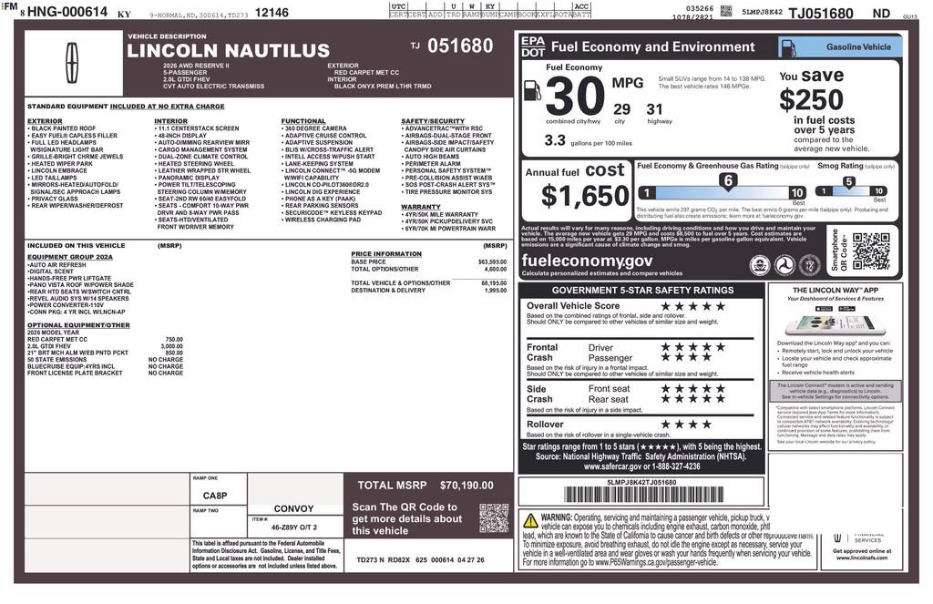 New 2026 Lincoln Nautilus Reserve AWD/4WD image 21