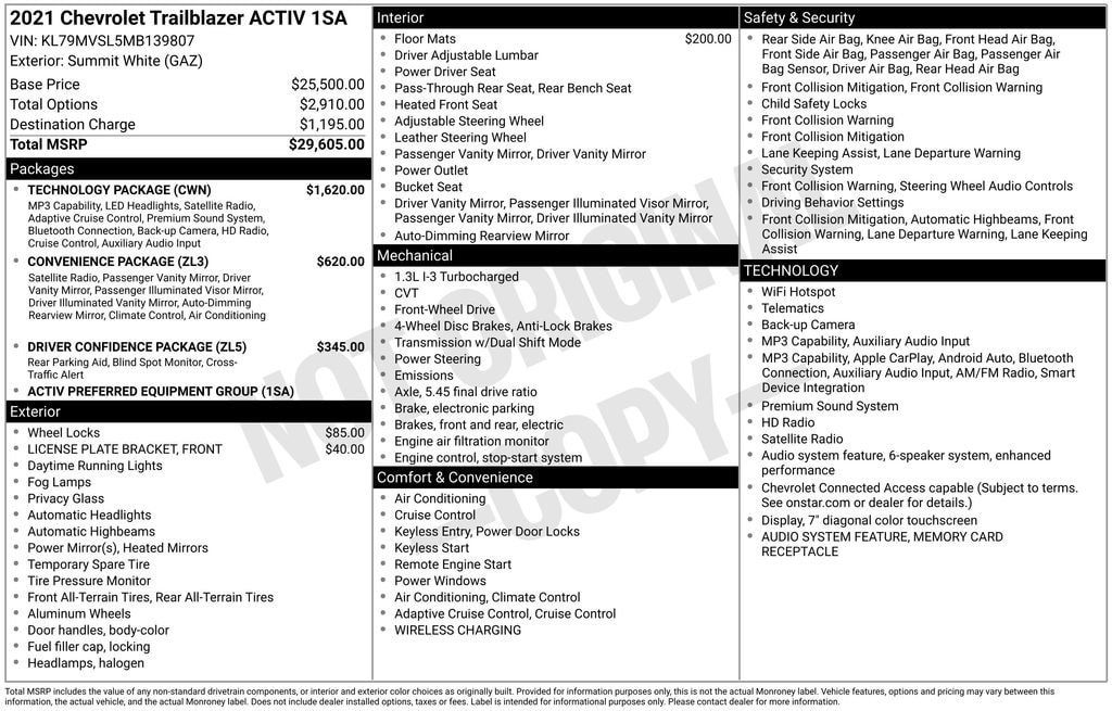 Used 2021 Chevrolet TrailBlazer ACTIV w/ Technology Package FWD image 11