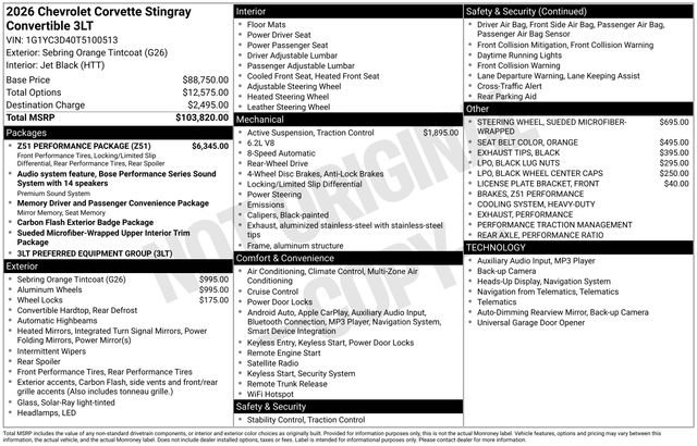 New 2026 Chevrolet Corvette Stingray Premium Conv w/ Z51 Performance Package RWD image 27