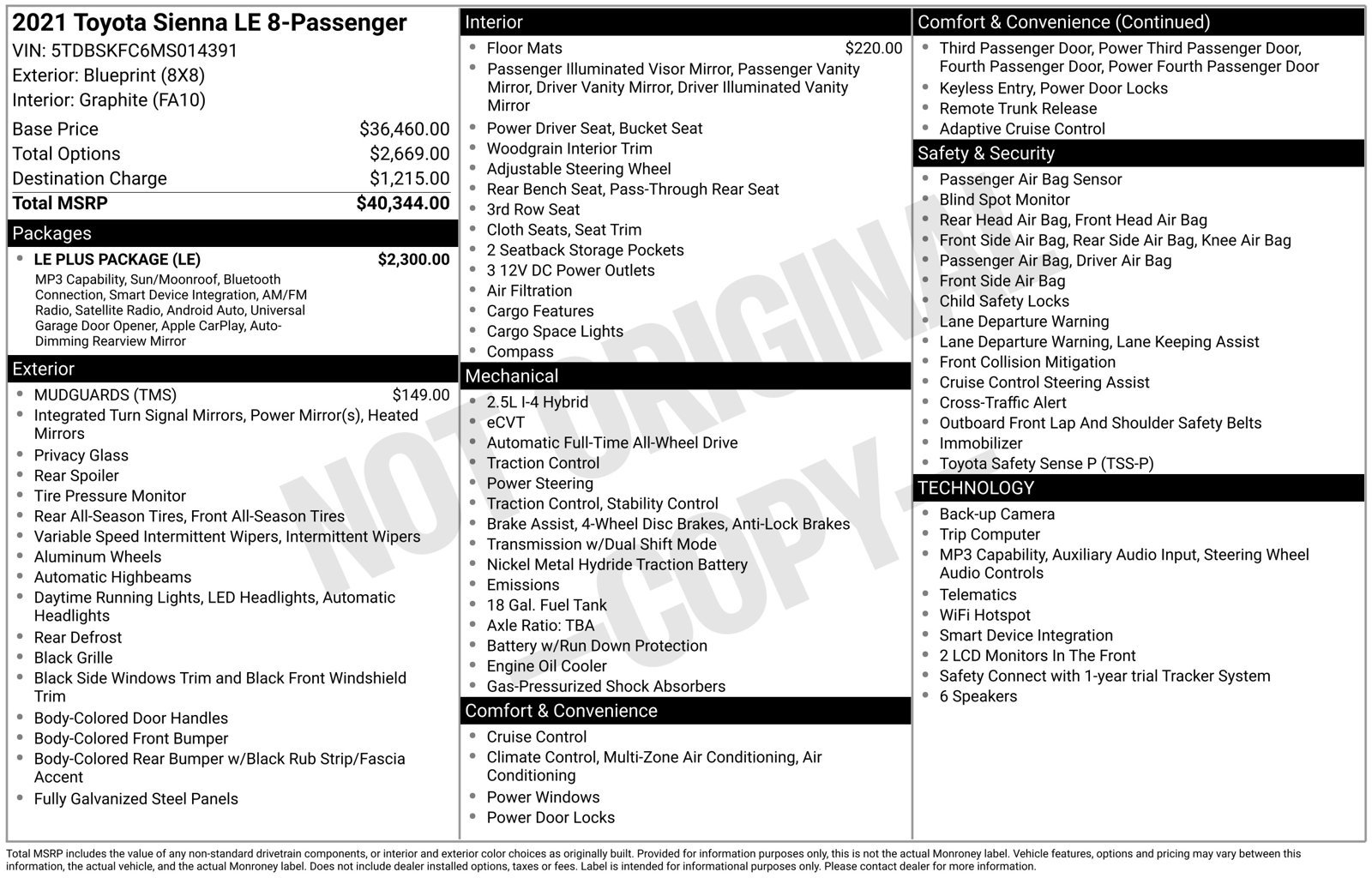 Used 2021 Toyota Sienna LE w/ LE Plus Package AWD/4WD image 46