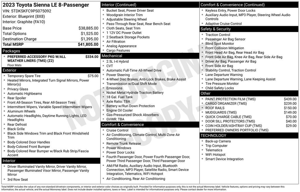 Used 2023 Toyota Sienna LE AWD/4WD image 4