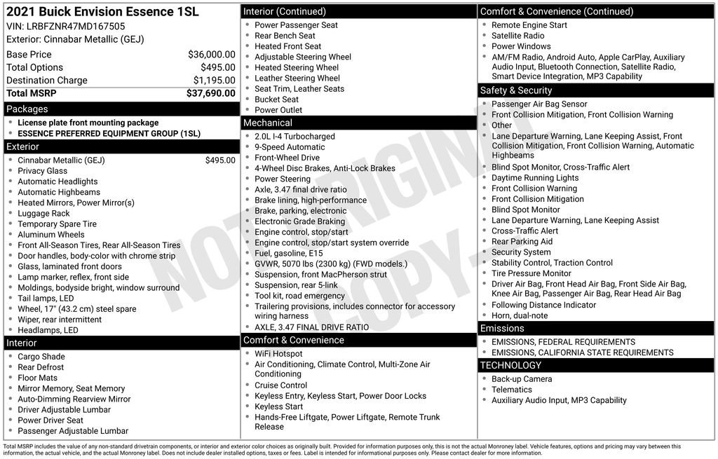 Used 2021 Buick Envision Essence image 9